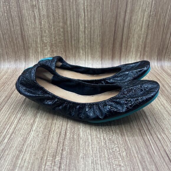 Tieks by Gavrieli Women Size 10 Foldable Ballet Flats Obsidian Black Croc Patent - Picture 8 of 16